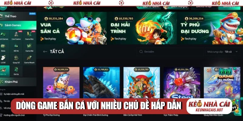Dòng game bắn cá với nhiều chủ đề đầy hấp dẫn