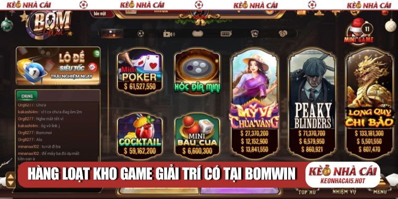 Hàng loạt kho game giải trí có mặt tại Bomwin